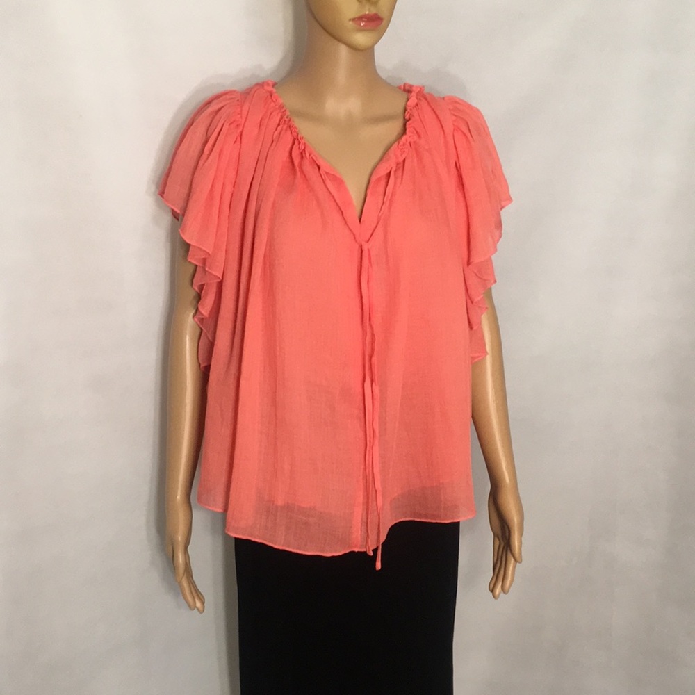 NWT loveriche Coral Flutter Sleeve Top Tie Front - Picture 12 of 16